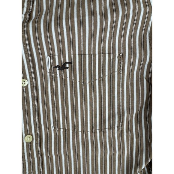 Hollister Mens Shirt Medium Brown Striped Long Sleeve Vintage Style Button Down - Picture 6 of 15